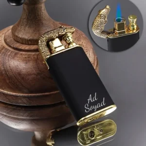 Alternative view of Kişiye Özel Timsah Figürlü Çift Alev  Gazlı Ejderha Alevi Çakmak Özel Kutusunda - Siyah